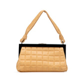 シャネル チョコバー ココマーク がま口 ハンドバッグ ベージュ ブラック ラムスキン レディース CHANEL 【中古】